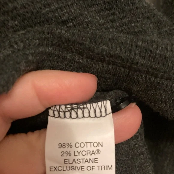 L.L. Bean Waffle-Knit Charcoal Gray Long Sleeve Henley top - Picture 3 of 5